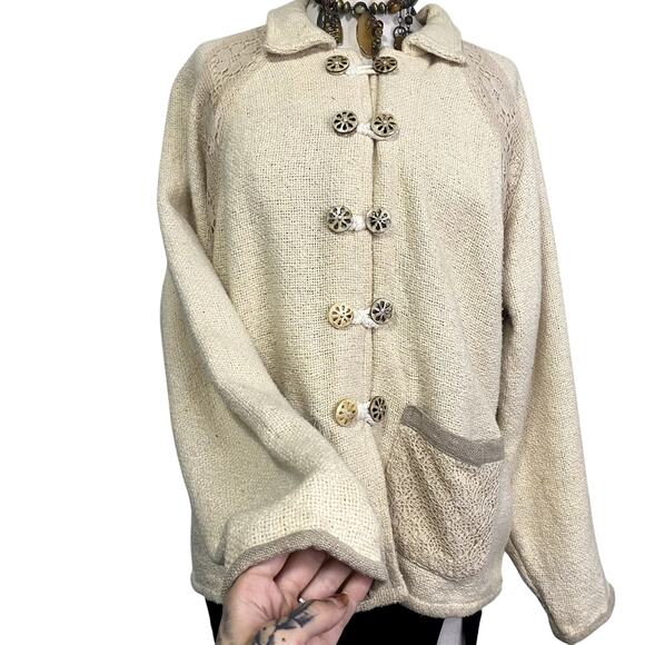 Vintage Heavy Knit Lace Cottage Core Boho Jacket - Picture 4 of 16